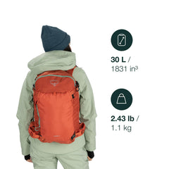 Osprey Sopris 30L side view highlighting enlarged ski loops for secure carry.