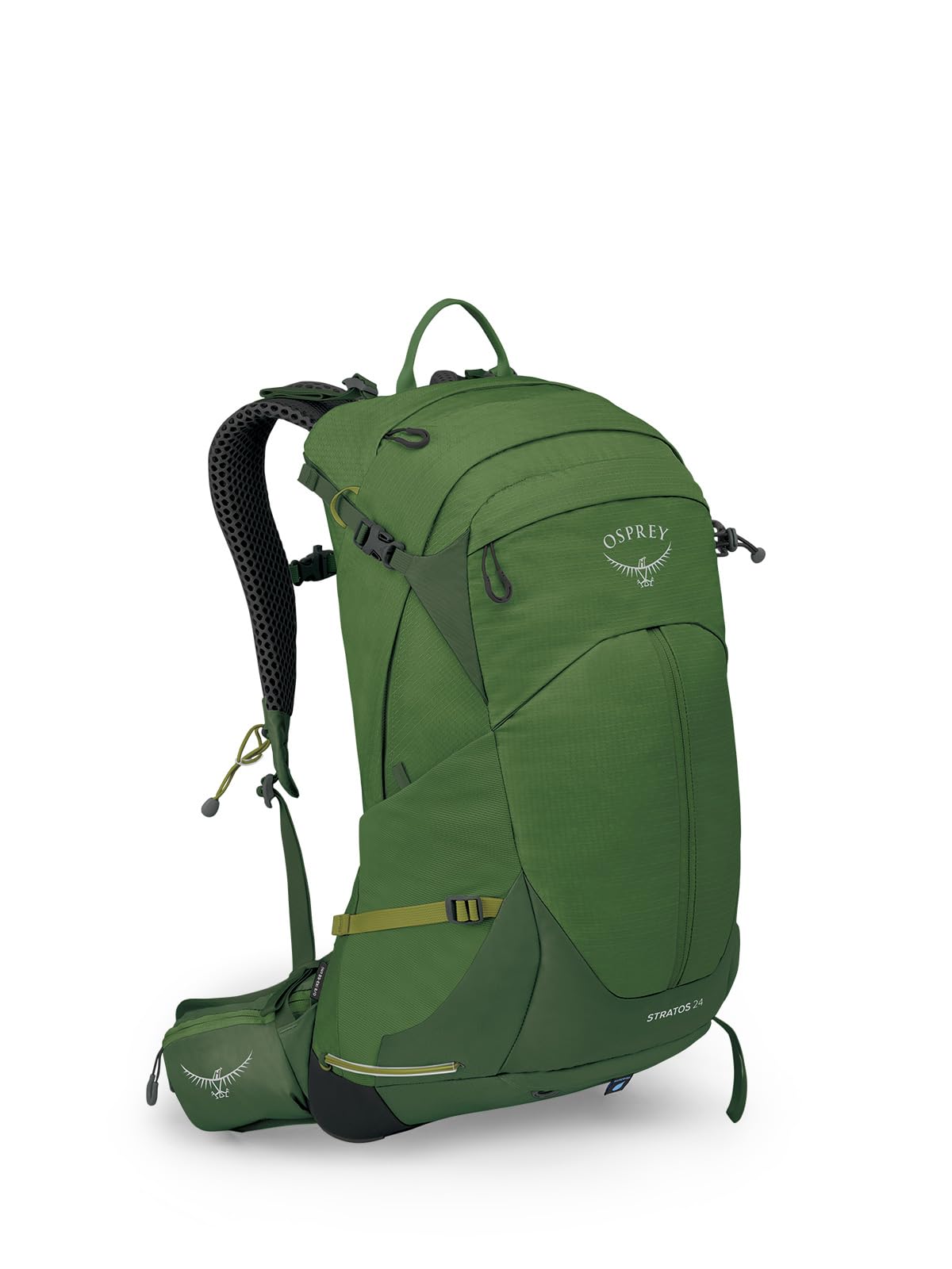 Osprey Stratos 24L front view, ready for day hikes with breathable comfort.