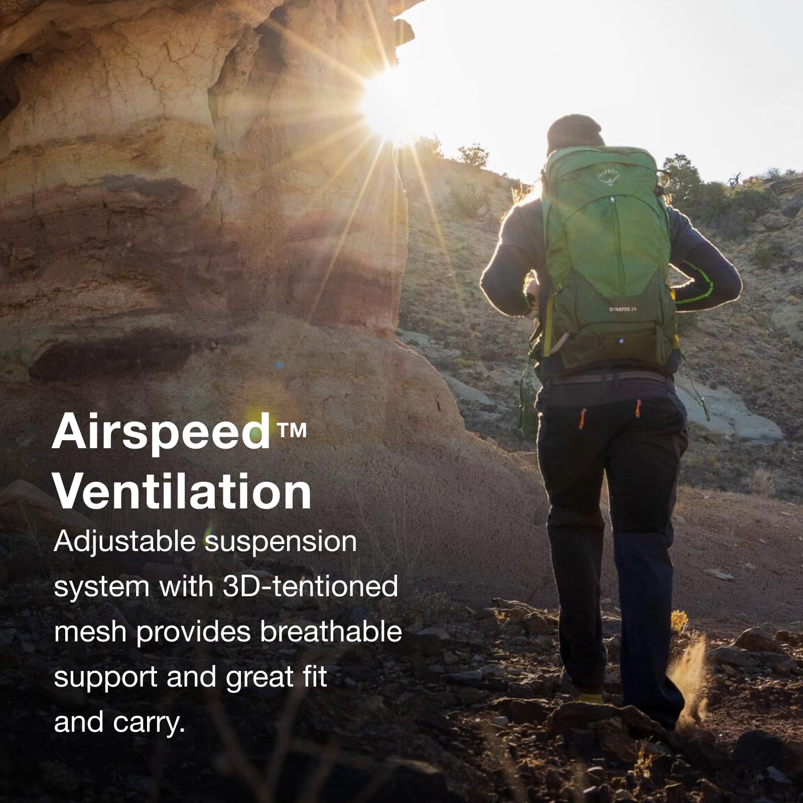 Osprey Stratos 24L panel-loading access image highlights easy main-compartment reach.