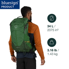 Osprey Stratos 34L AirSpeed ventilation provides breathable support during climbs.