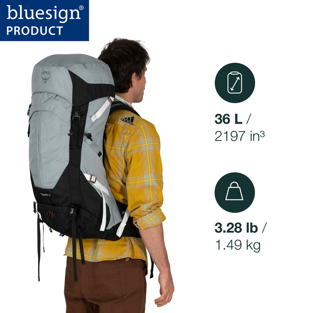Osprey Stratos 36L backpanel hydration sleeve enables easy water access on treks