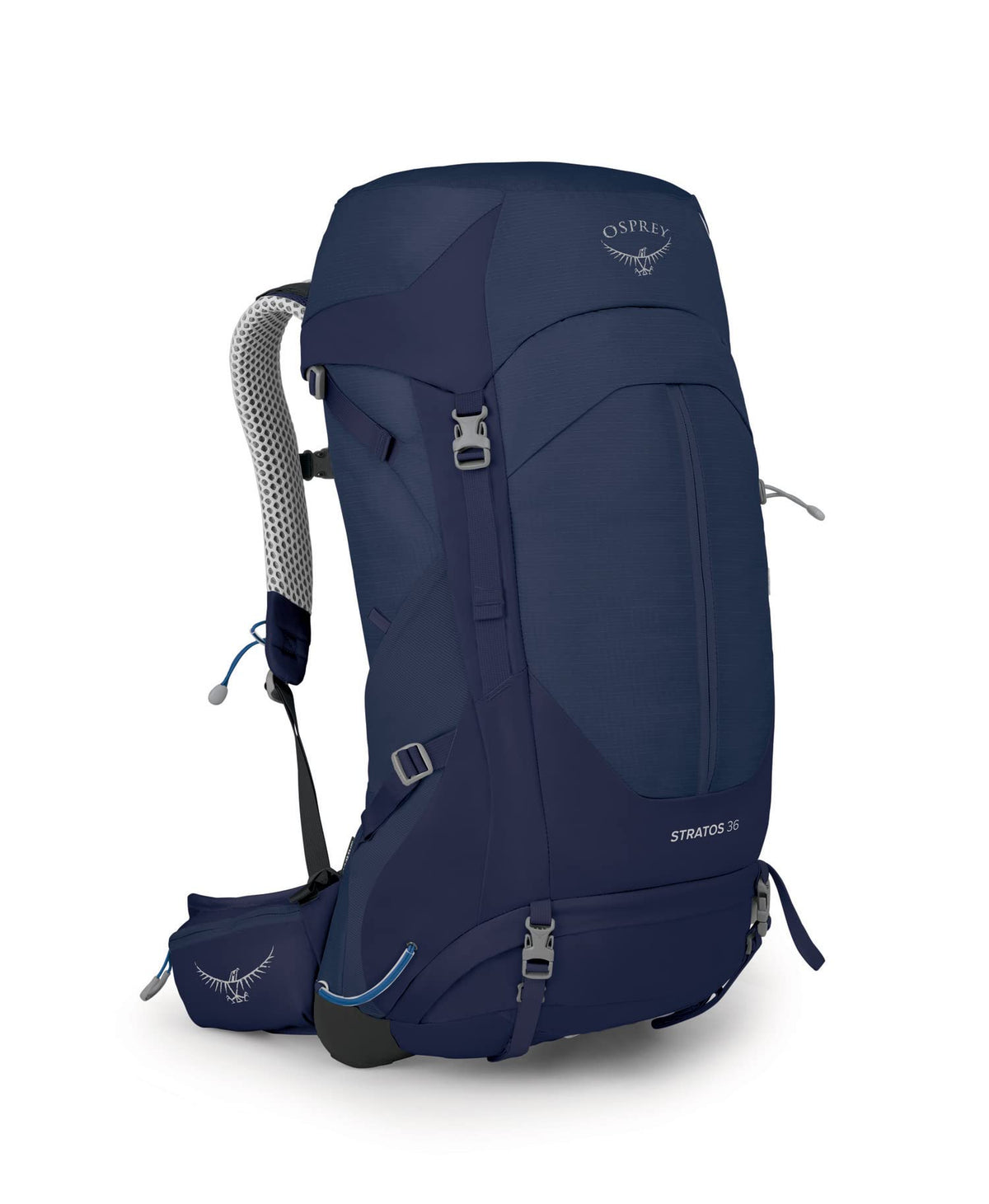 Osprey Stratos 36L front view shows compact hiking capacity for day trips