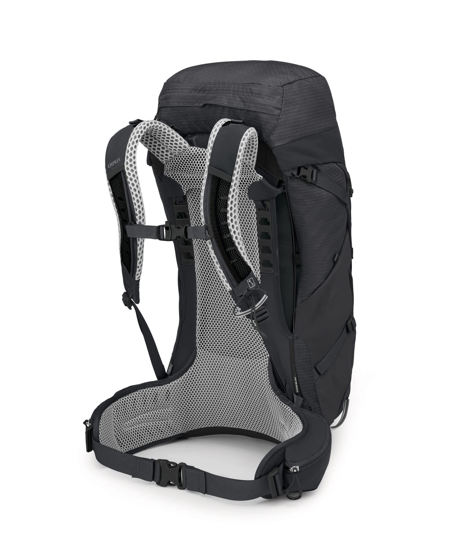 Osprey Stratos 44L hydration sleeve with hose port in backpanel.