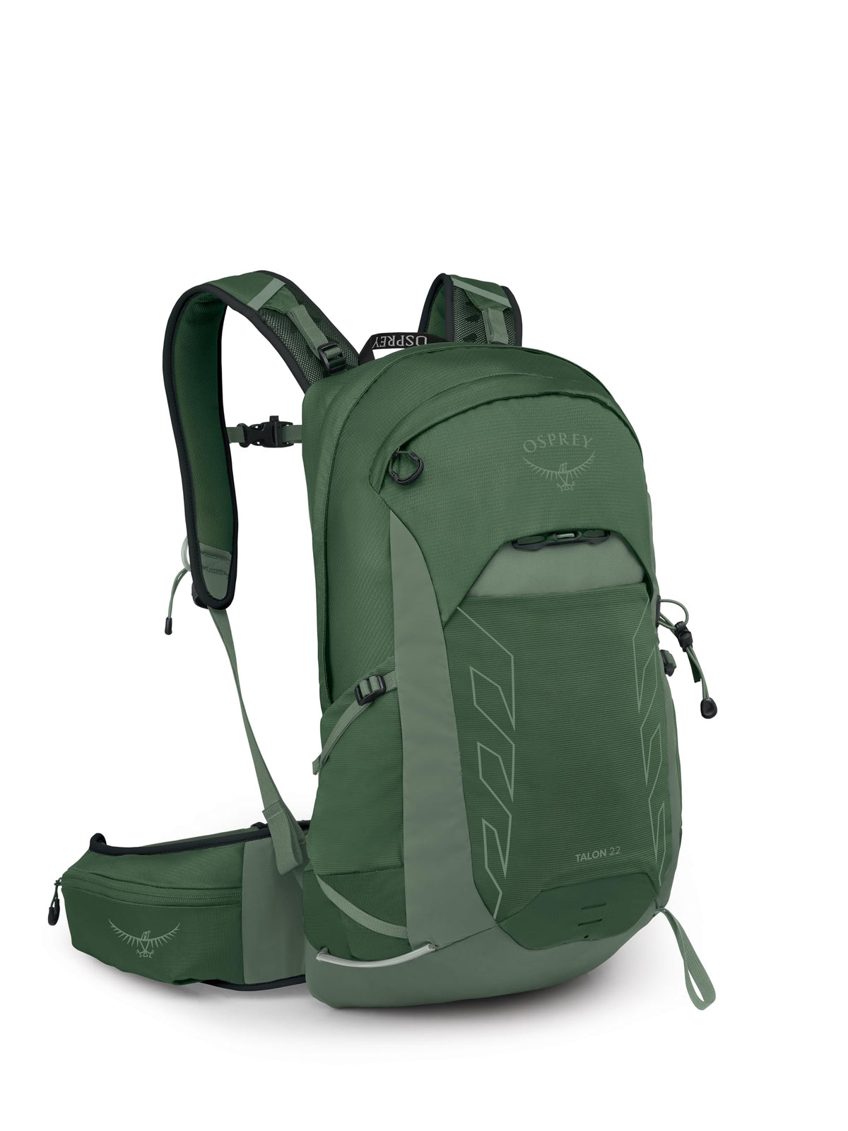Osprey Talon 22L backpack side view shows compact, lightweight daypack for trails.