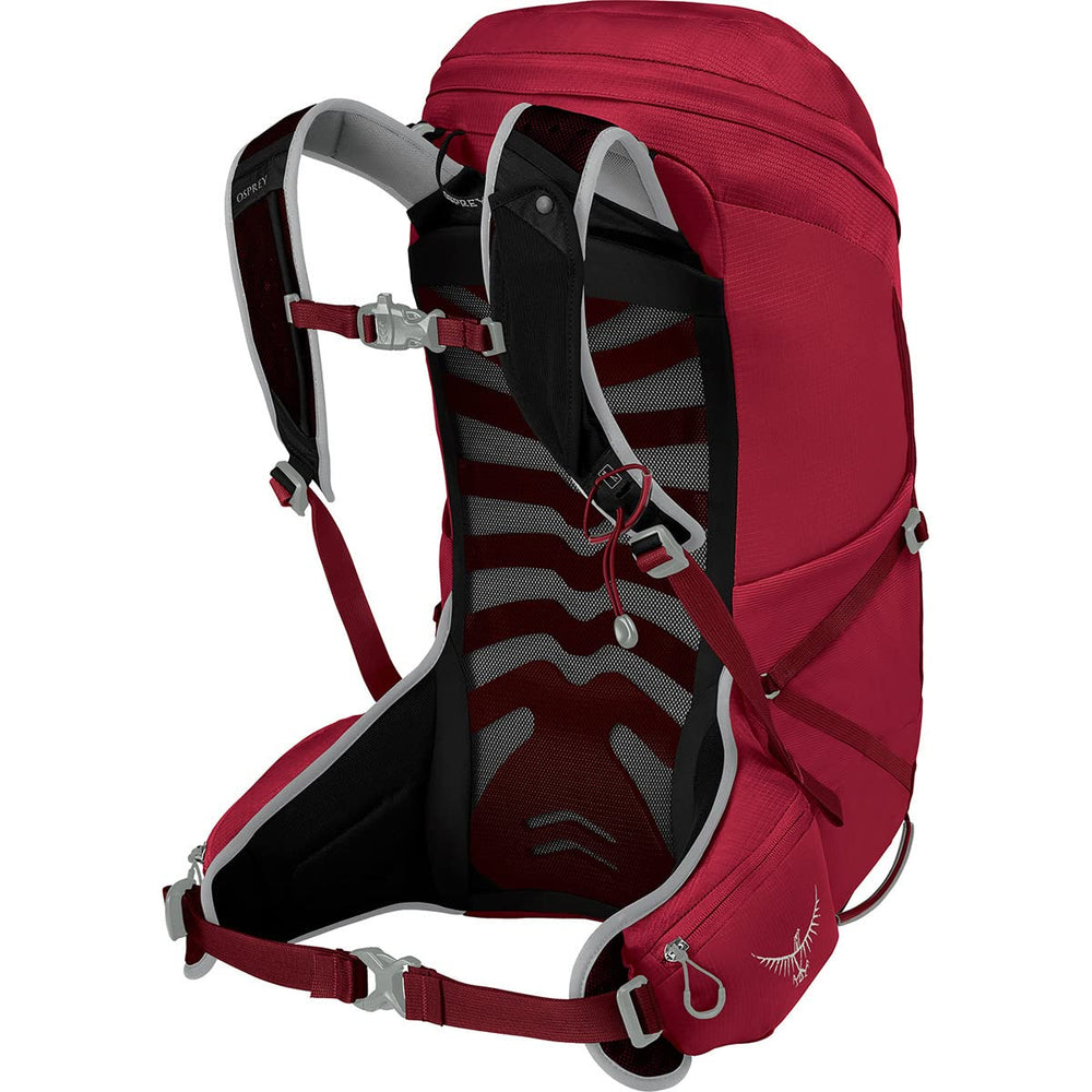 OSPREY Talon 26 Cosmic Red internal laptop sleeve protects devices during commutes.