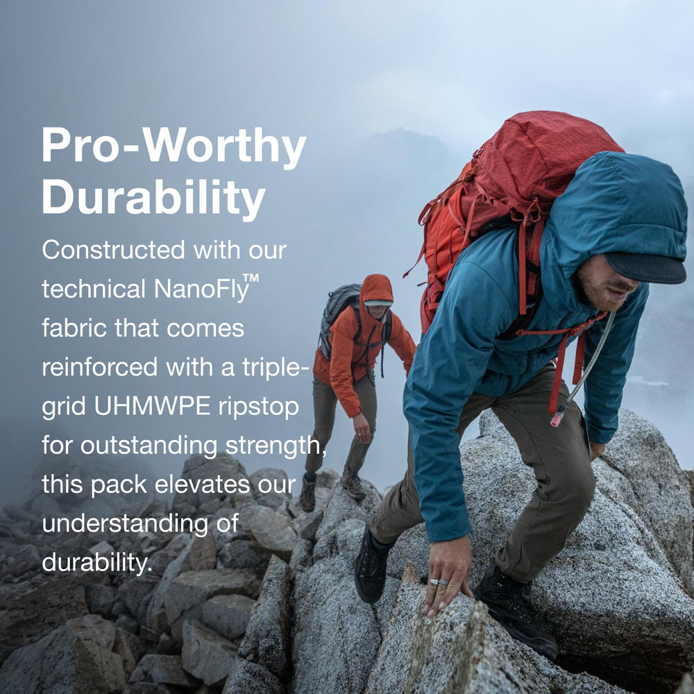 Osprey Talon Pro 30L hipbelt stabilizes weight on steep climbs.