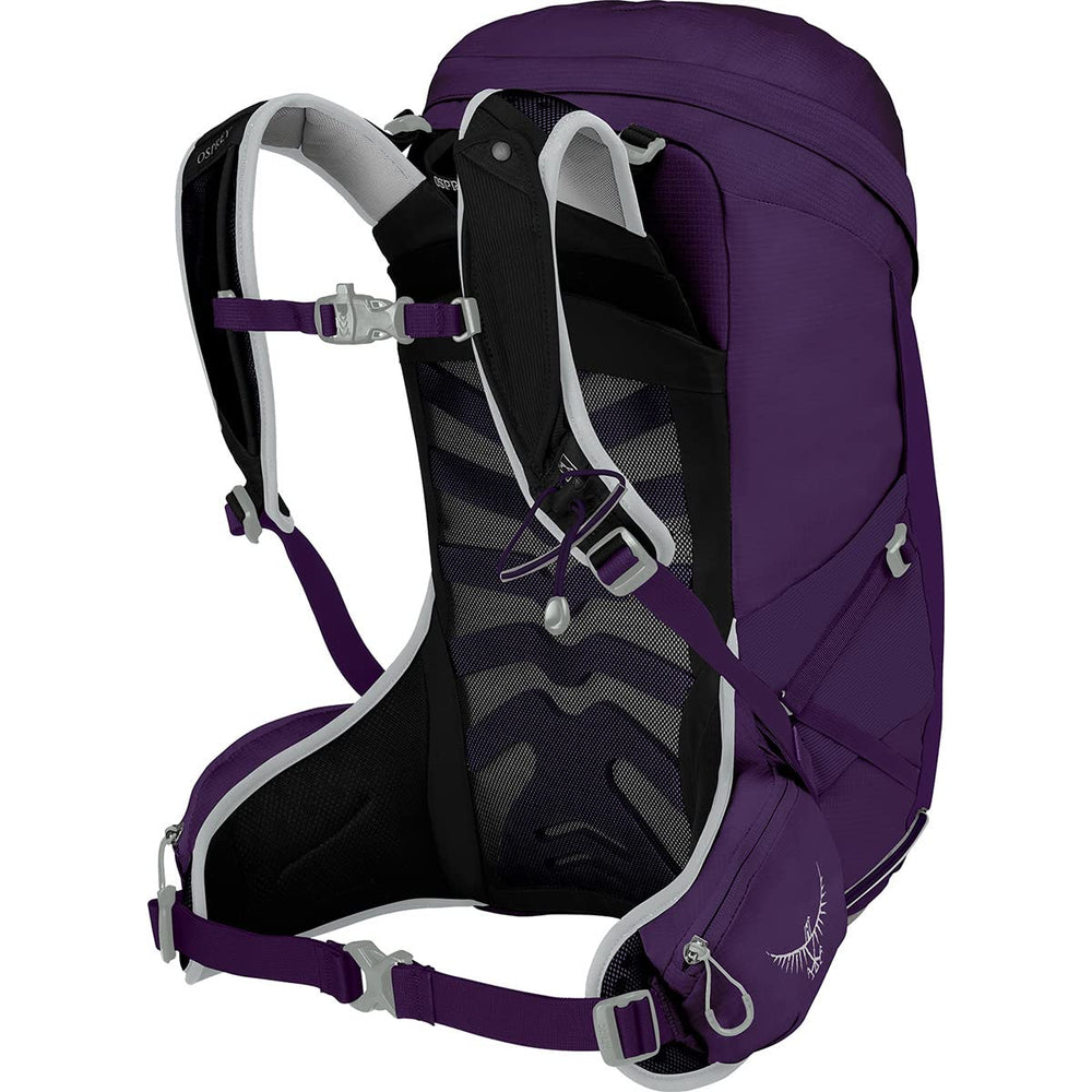 Osprey Tempest 24 Violac Purple lidLock attachment keeps bike helmet secure.