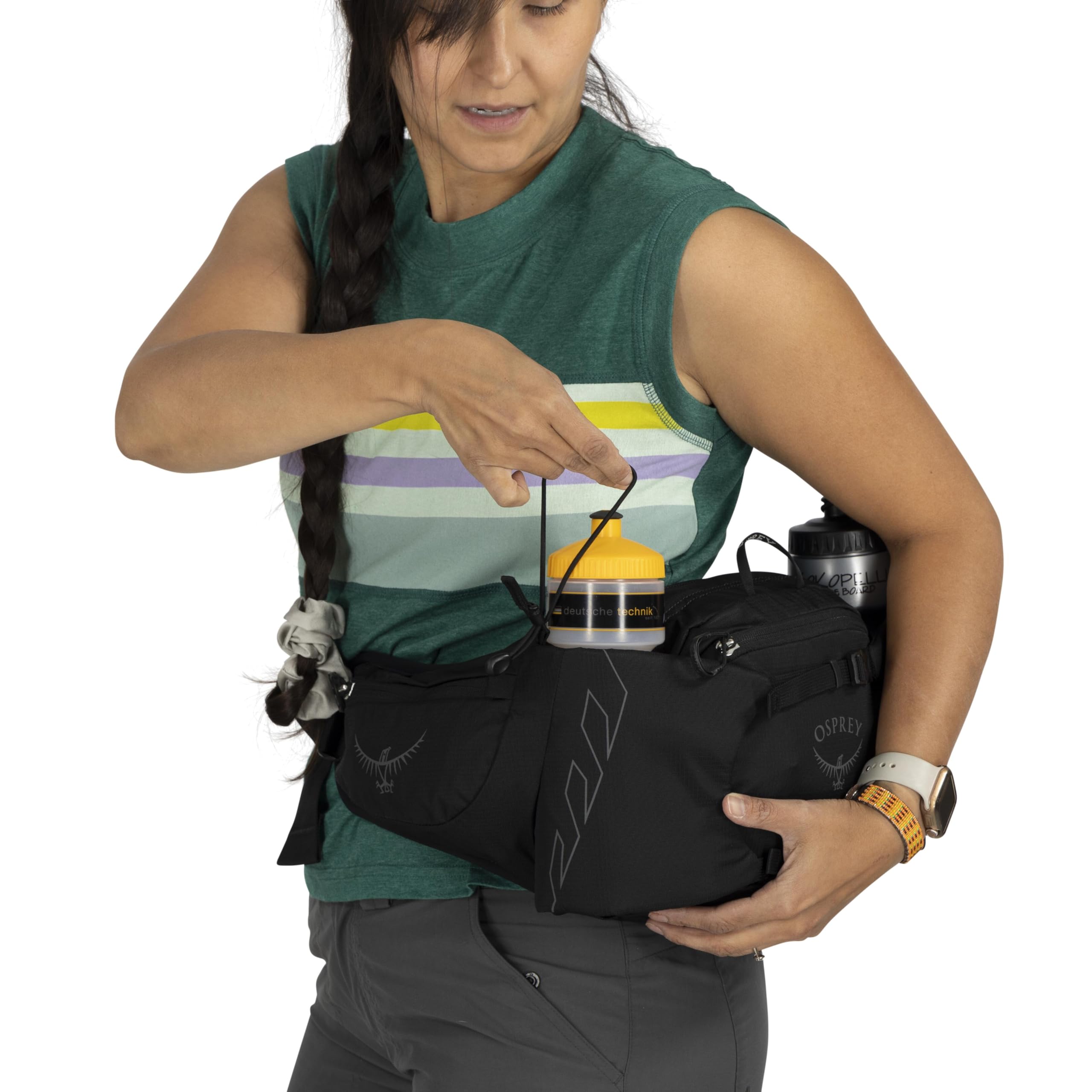 Osprey Tempest 6L 100% recycled main body materials in use