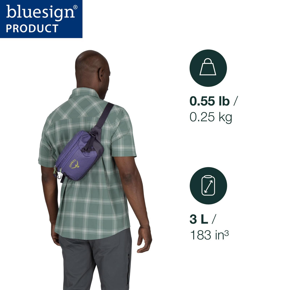 Osprey Transporter Commuter adjustable strap demonstrates secure waist or crossbody carry