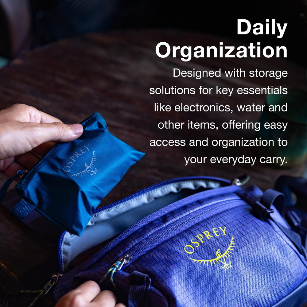 Osprey Transporter front zippered pocket for quick access to keys or transit passes