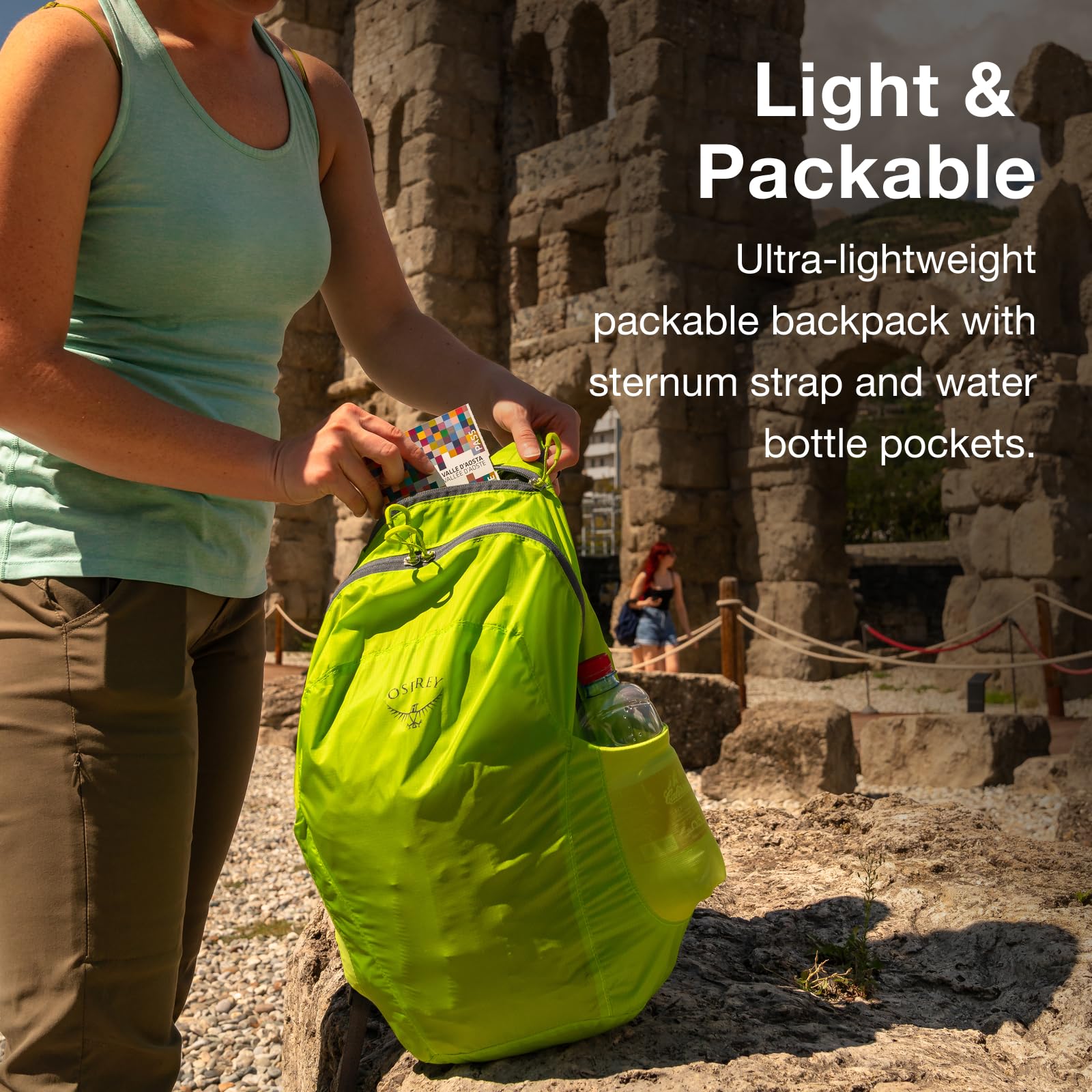 Osprey Ultralight Stuff Pack pocket folded demonstrates space-saving storage.