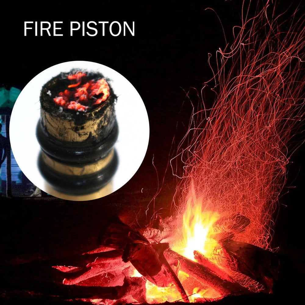 Otbushit Fire Piston aluminum brass construction highlights durable, lightweight fire starting tool.