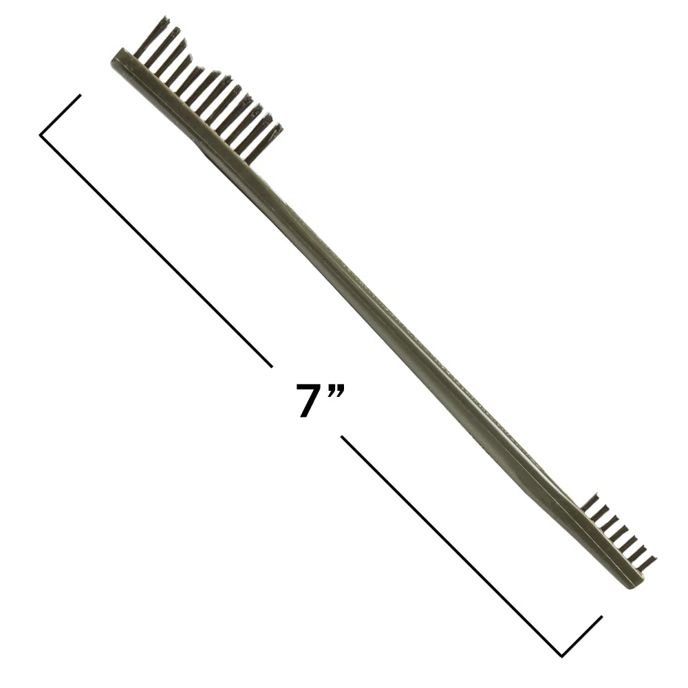 Stiff stainless steel bristles for aggressive scrubbing in hard-to-reach areas