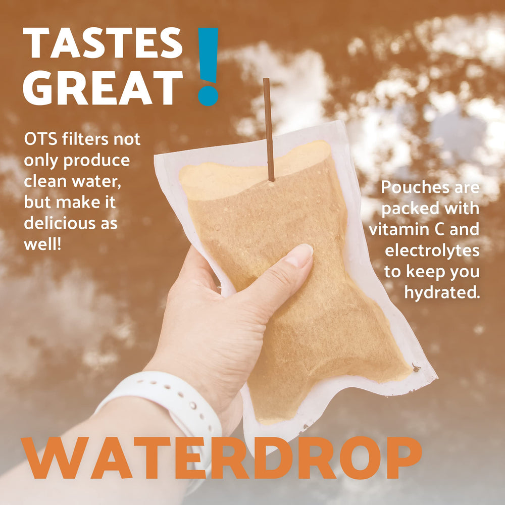 OTS Osmo Waterdrop filter pouch technology close-up showing purification membrane.