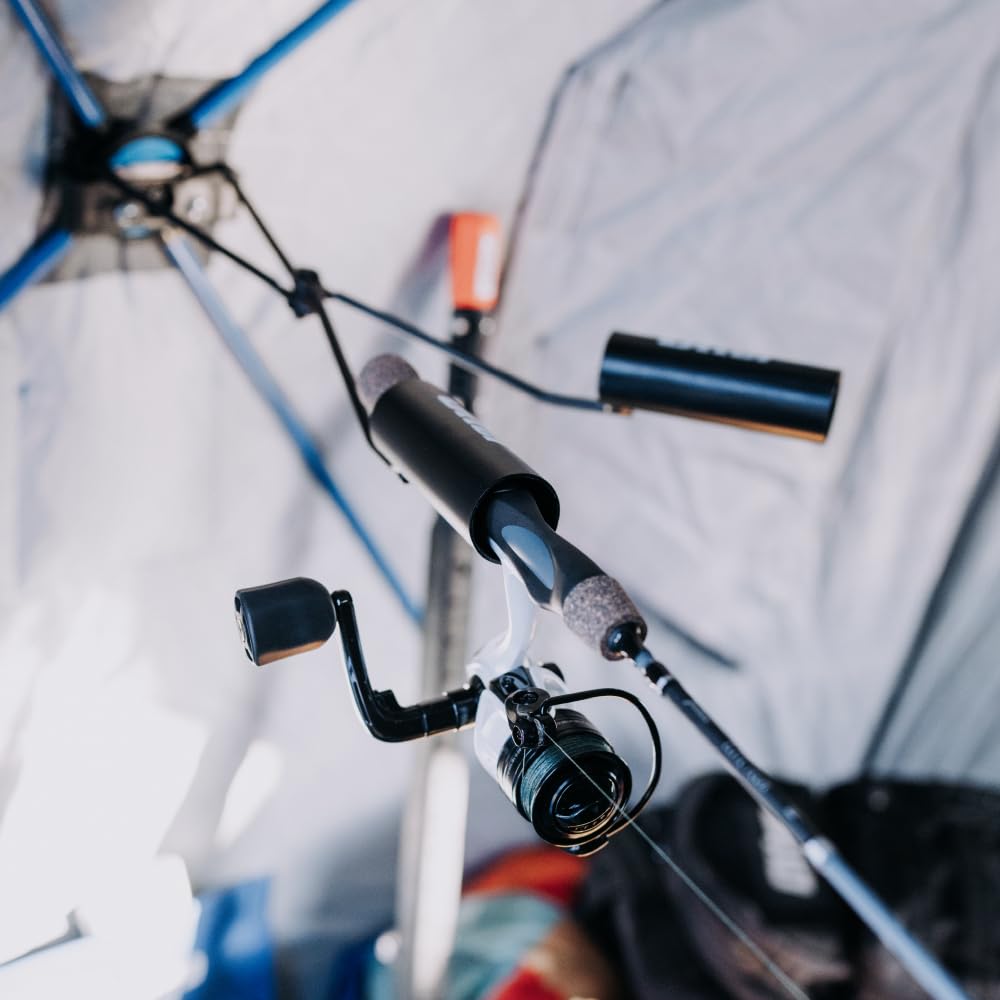 OTTER Outdoors QA swing arm design enabling flexible rod placement on shelters.