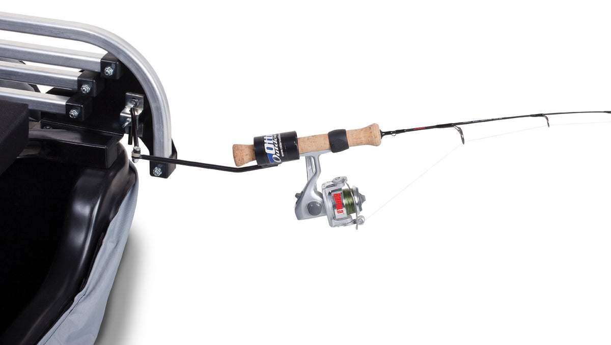 OTTER rod holder with pivot design secures rods in ice shelters for easy access.