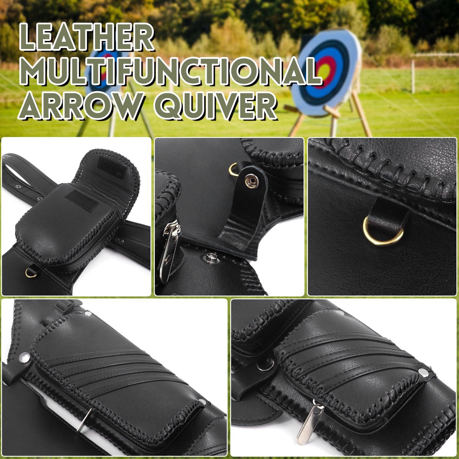 oubert Archery Hip Quiver black leather finish complements field or target setups.