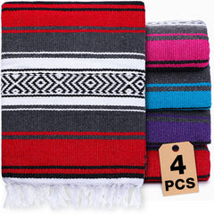 Oudain 4pc Mexican blankets pack shot shows vibrant serape colors for versatile home and travel use.