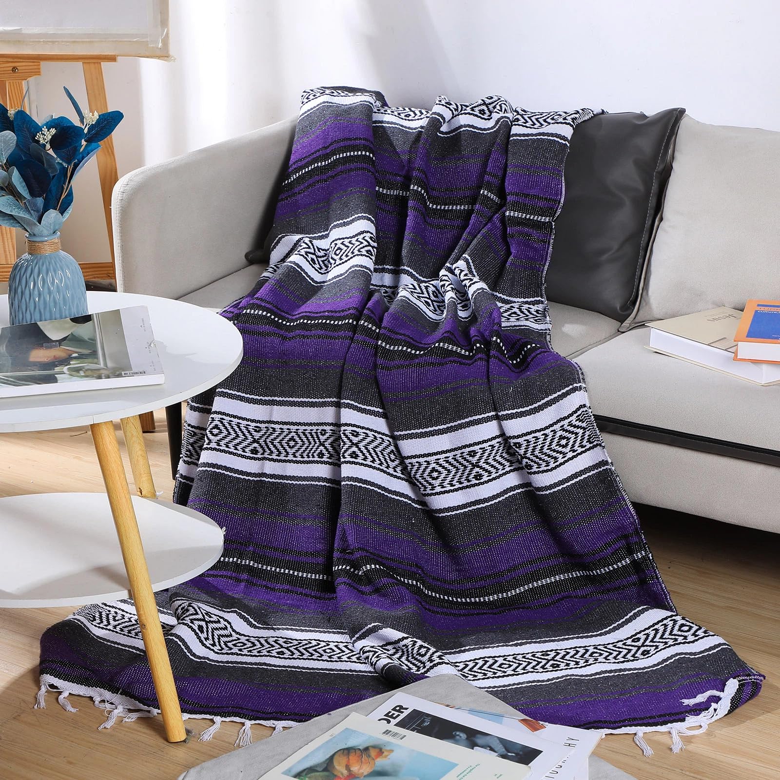 Oudain pack shot multicolor serape highlights soft, breathable fabric ideal for yoga and lounging.