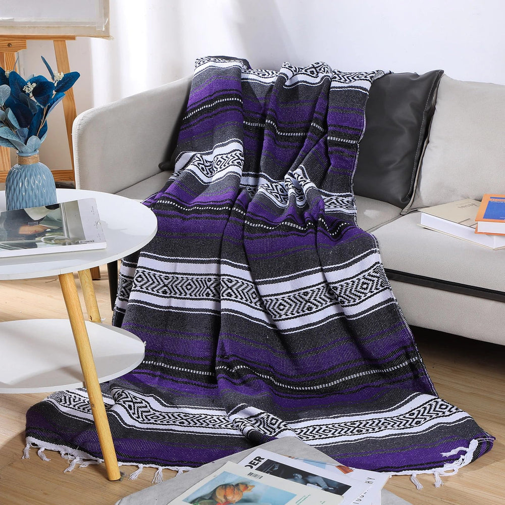 Oudain pack shot multicolor serape highlights soft, breathable fabric ideal for yoga and lounging.