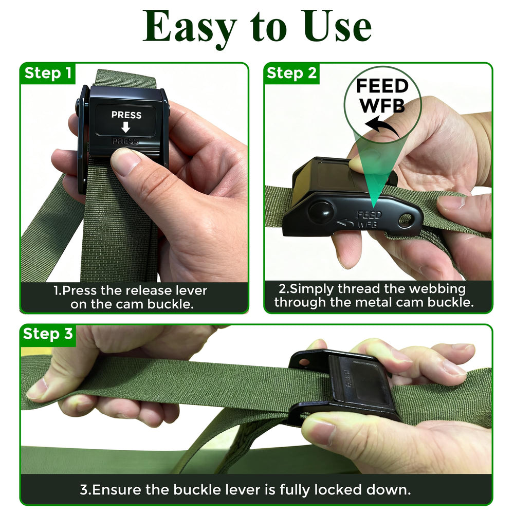 Ouffun easy-adjust buckle setup for quick tightening around trees
