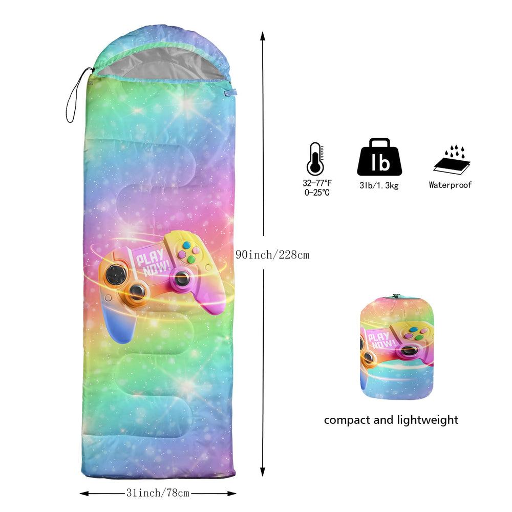 OUIXOTIC Gamepad Sleeping Bag packed for backpack travel and easy carry.