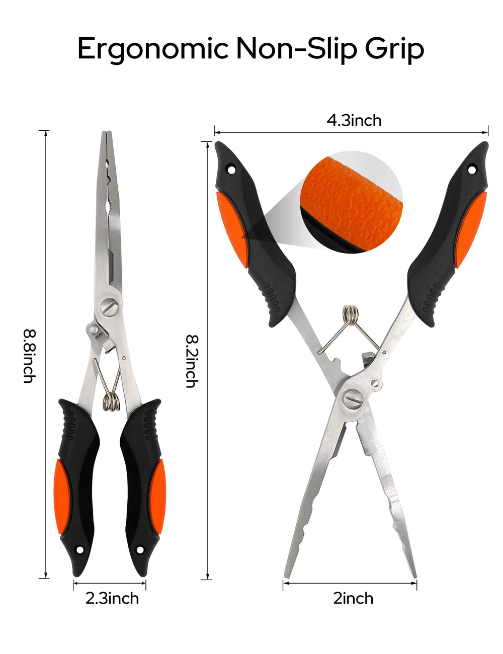 Ergonomic non-slip grip handle on Oujisei fishing pliers