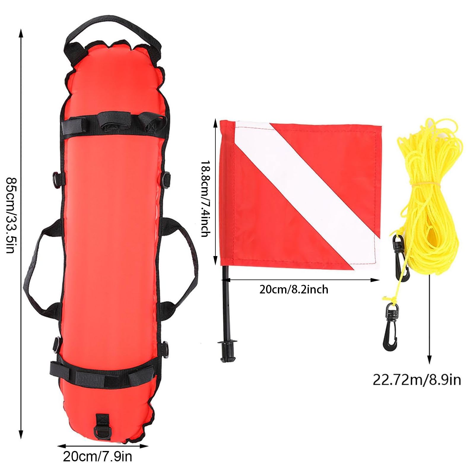 High-visibility buoy designed for surface signaling while snorkeling or diving