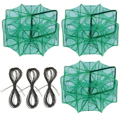 Oungy 3Pcs foldable green fishing traps with 12-hole design (open)
