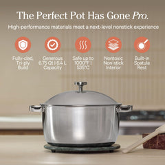Our Place Titanium Perfect Pot Pro interior close-up reveals titanium nonstick surface.