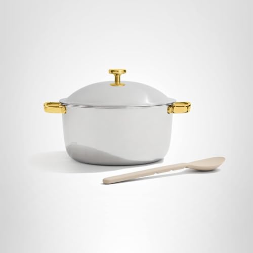 Cool-touch handle on Our Place Titanium Perfect Pot Pro supports safe handling.