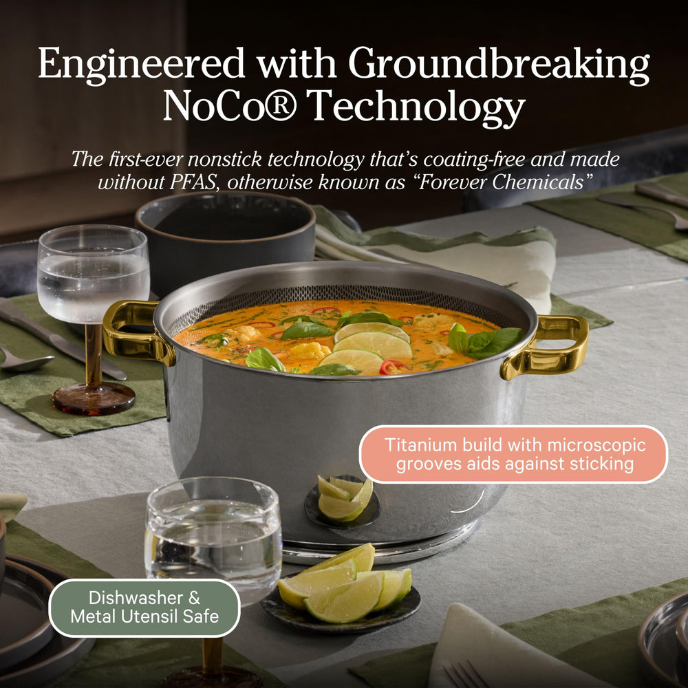 Interior titanium finish of Our Place Titanium Perfect Pot Pro for easy food release.