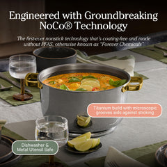 Interior titanium finish of Our Place Titanium Perfect Pot Pro for easy food release.