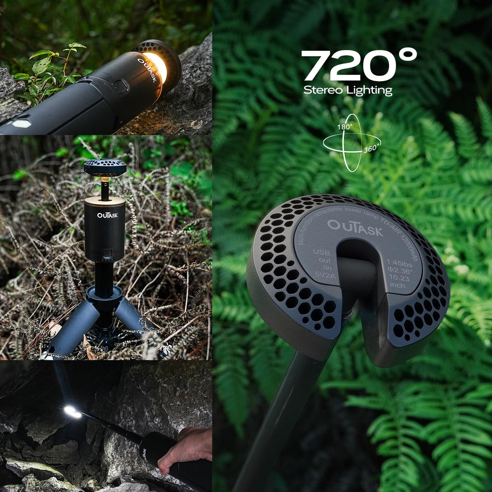 Outask camping light mounted via magnetic tripod for quick hands-free setup