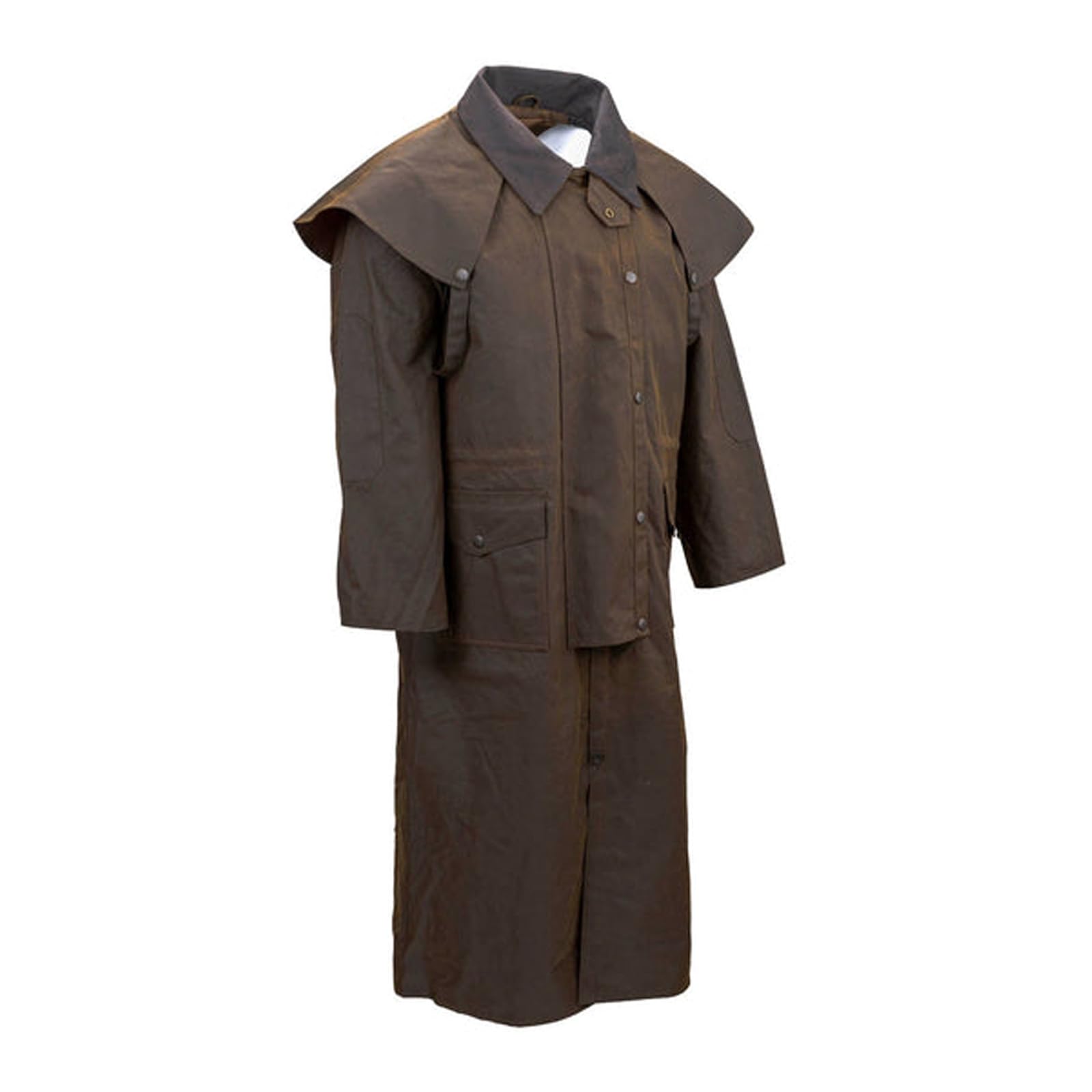 Outback Stockman Duster bronze back view highlighting long coverage for protection