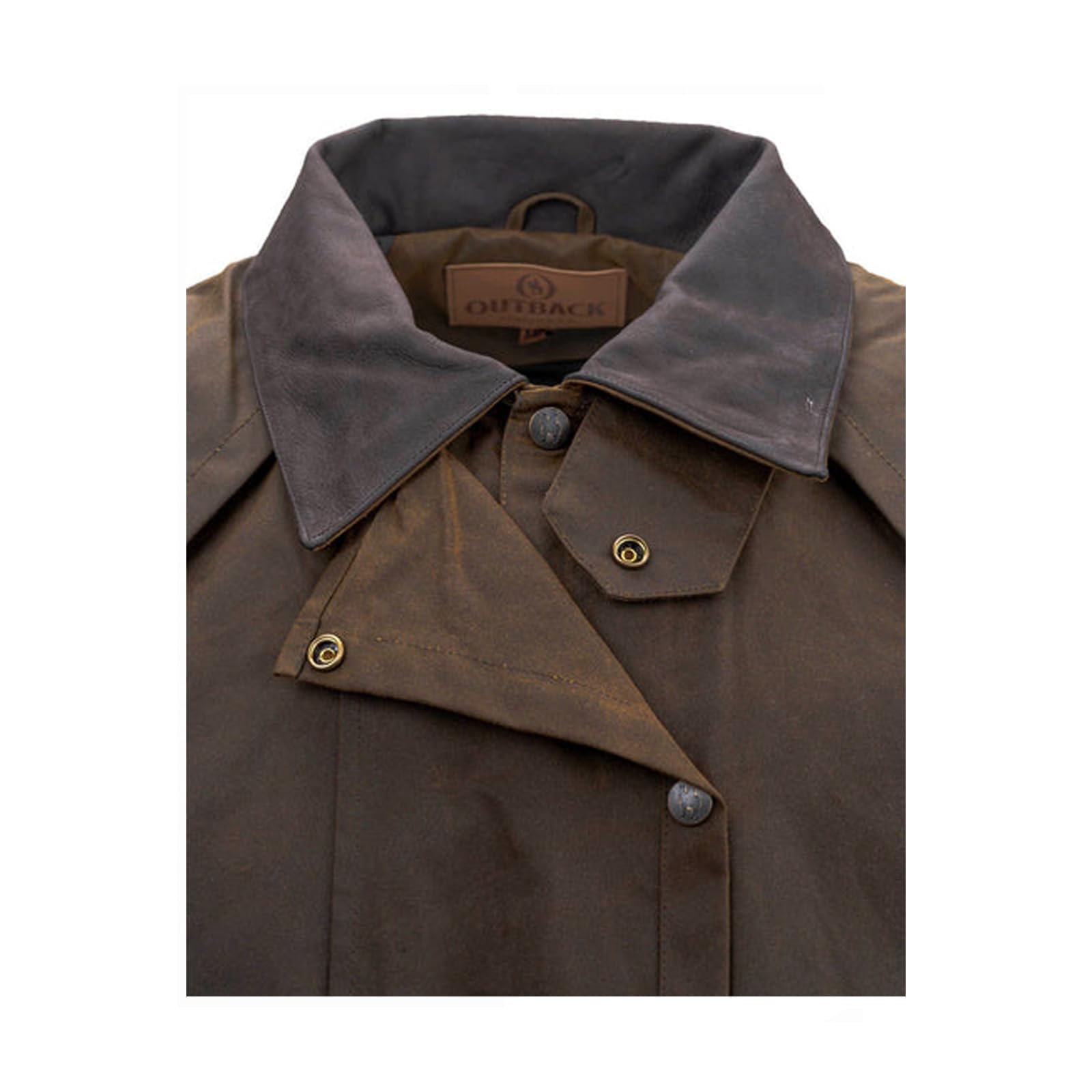 Outback Stockman Duster bronze fit adjustments illustrate adjustable waistband and leg straps