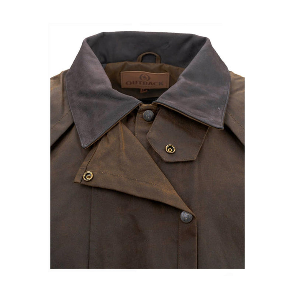 Outback Stockman Duster bronze fit adjustments illustrate adjustable waistband and leg straps