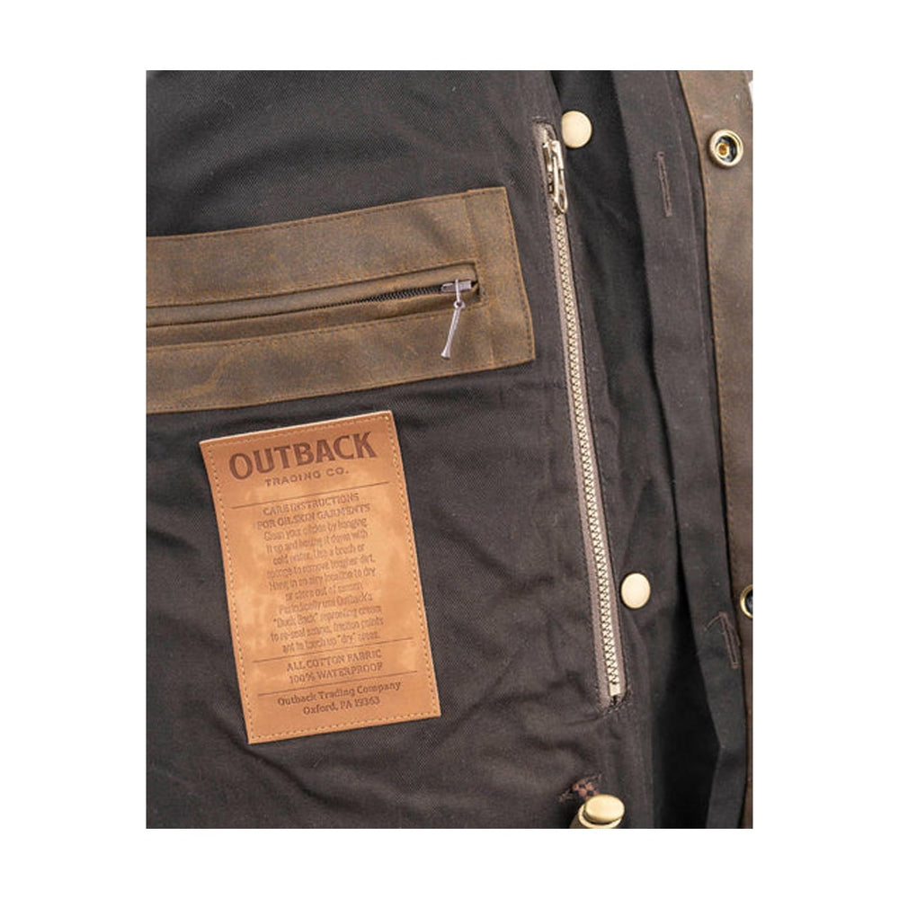 Outback Stockman Duster bronze on-model wear demonstrates all-weather practicality