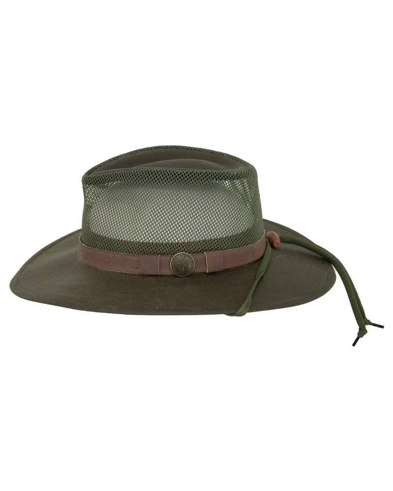 Outback Trading Company Kodiak mesh hat sage side view showing breathable crown for hot days