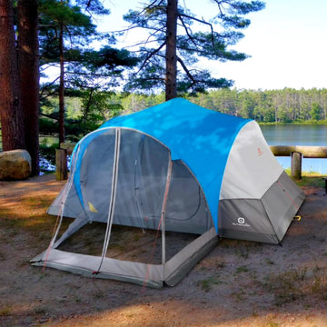 OUTBOUND interior mesh pockets organizing small items inside the tent