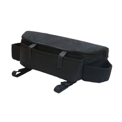 Outcast Deluxe Cargo Pocket Gear Bag attached to framed boat with rod holder