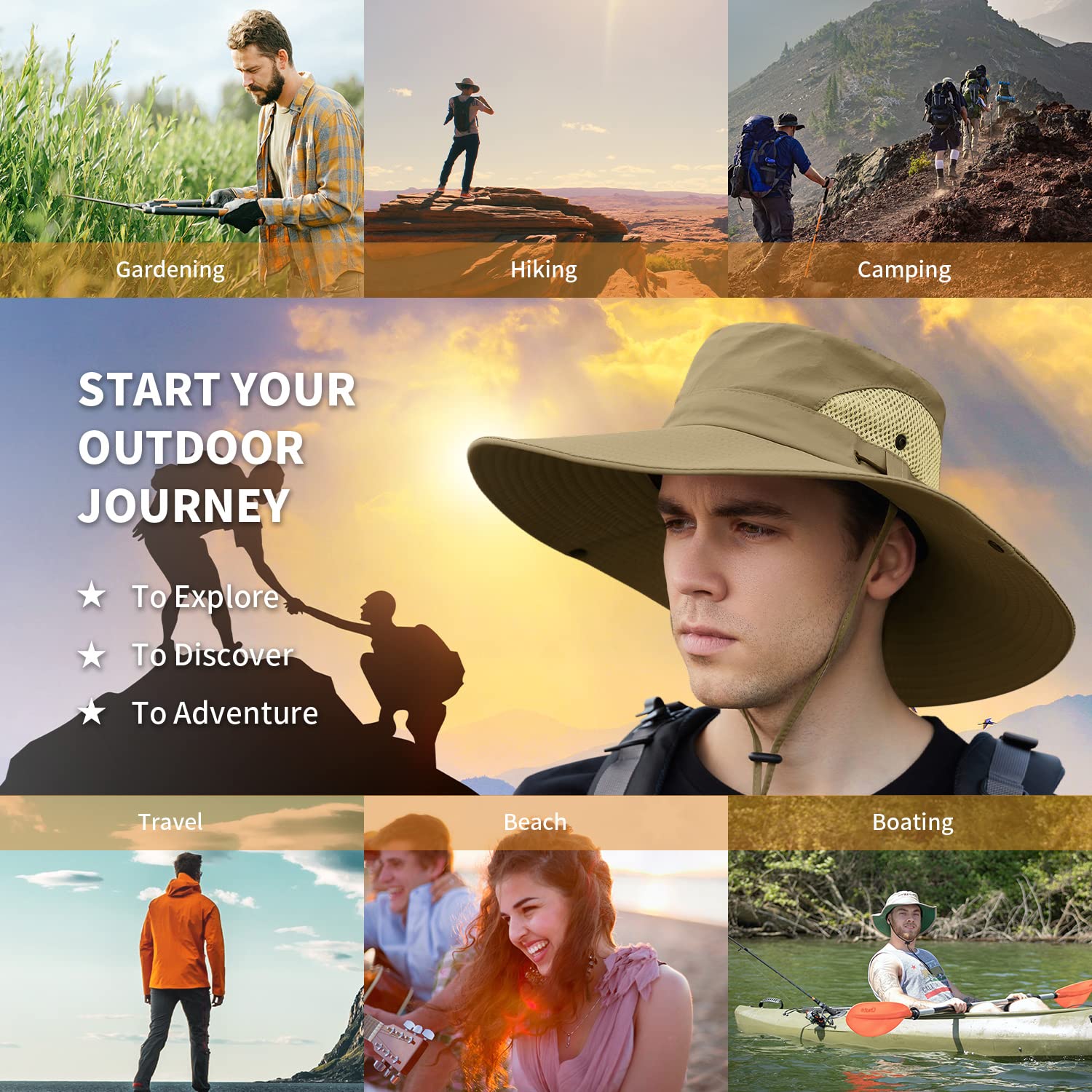 Outdoor adventure sun hat boonie style for men