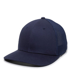 Outdoor Cap RGR-360M navy logo close-up, branding and ease of wear.