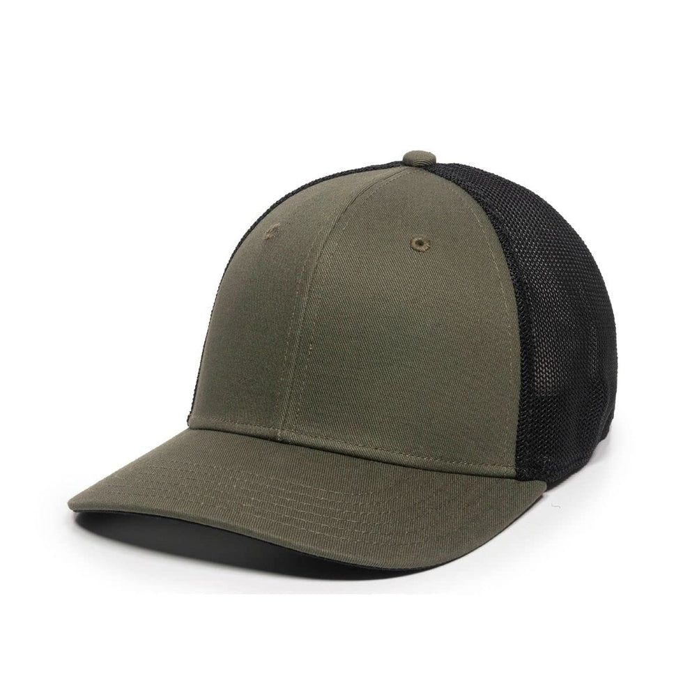 Outdoor Cap RGR-360M olive back view, one-size-fits-all convenience