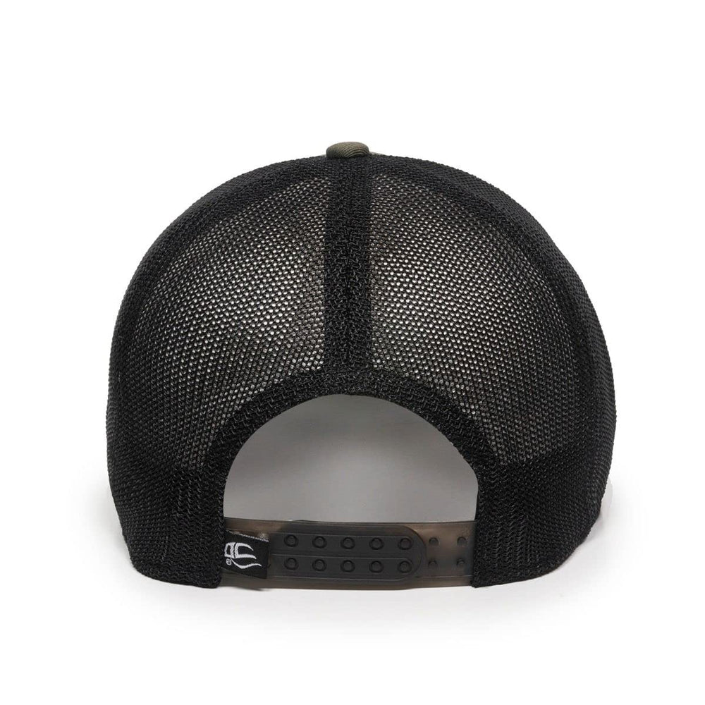 Outdoor Cap RGR-360M olive fabric close-up, shows durable construction