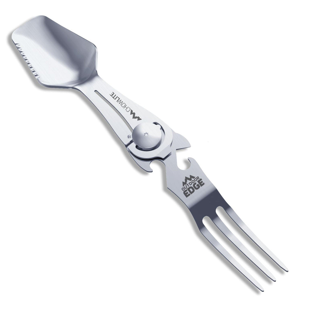 Outdoor Edge Chowlite folded utensil showing compact design for backpacking meals.