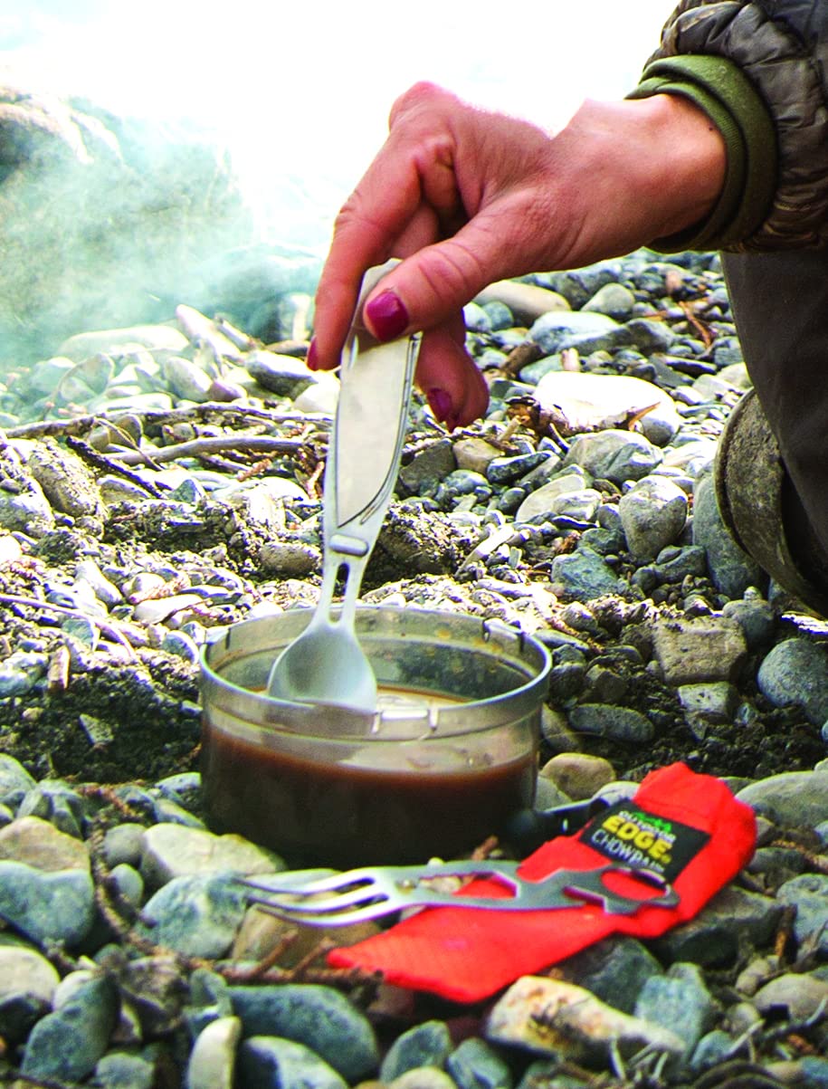 Outdoor Edge ChowPal nylon storage pouch keeps utensils organized and secure.