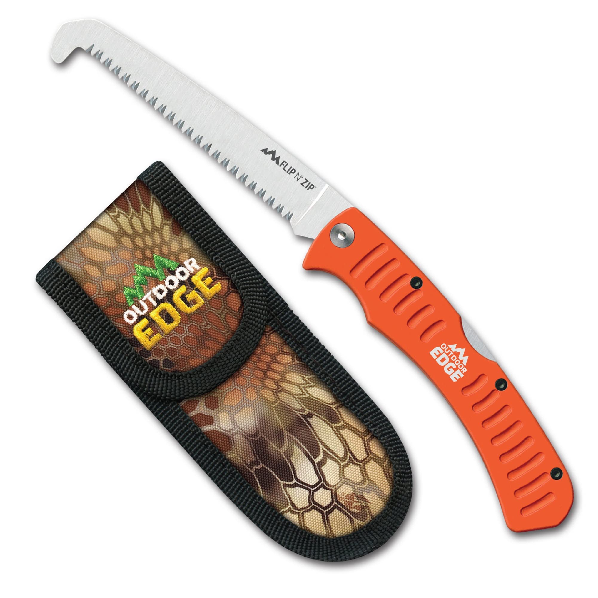 Outdoor Edge Flip N Zip Saw blade close-up highlighting 65Mn steel for tough cuts