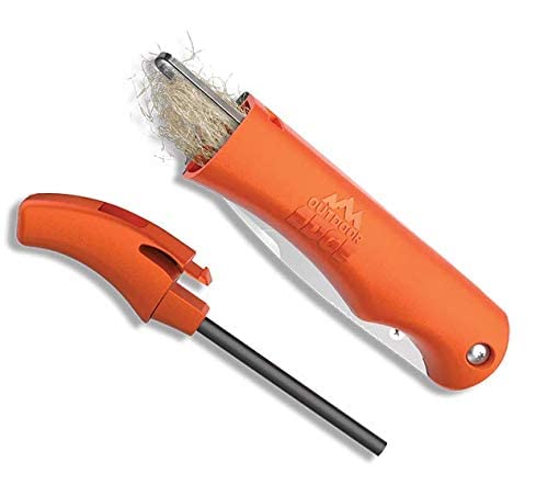 Outdoor Edge Ignitro ferro rod tinder storage enables fast fire-starting outdoors