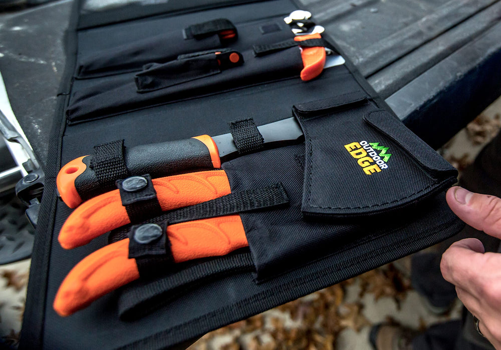 OUTDOOR EDGE gut hook knife enables clean, efficient field dressing.